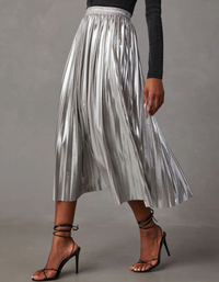 SHOPIQAT New Shiny Pleated High-Waisted A-Line Mid-Length Skirt - Premium  from shopiqat - Just $9.900! Shop now at shopiqat