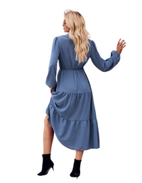 SHOPIQAT Casual Shirt Collar Button Waist Long Sleeve Dress - Premium Dresses from shopiqat - Just $11.300! Shop now at shopiqat