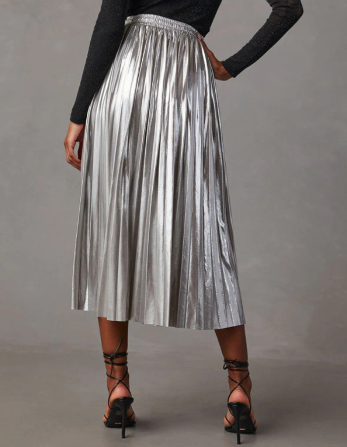 SHOPIQAT New Shiny Pleated High-Waisted A-Line Mid-Length Skirt - Premium  from shopiqat - Just $9.900! Shop now at shopiqat