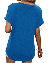 SHOPIQAT Women's Casual Solid Color Button Short Sleeve T-Shirt - Premium  from shopiqat - Just $6.900! Shop now at shopiqat