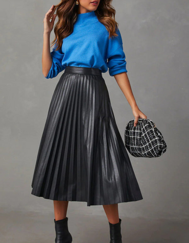 SHOPIQAT New Elegant Pleated PU Leather Skirt - Premium  from shopiqat - Just $11.350! Shop now at shopiqat