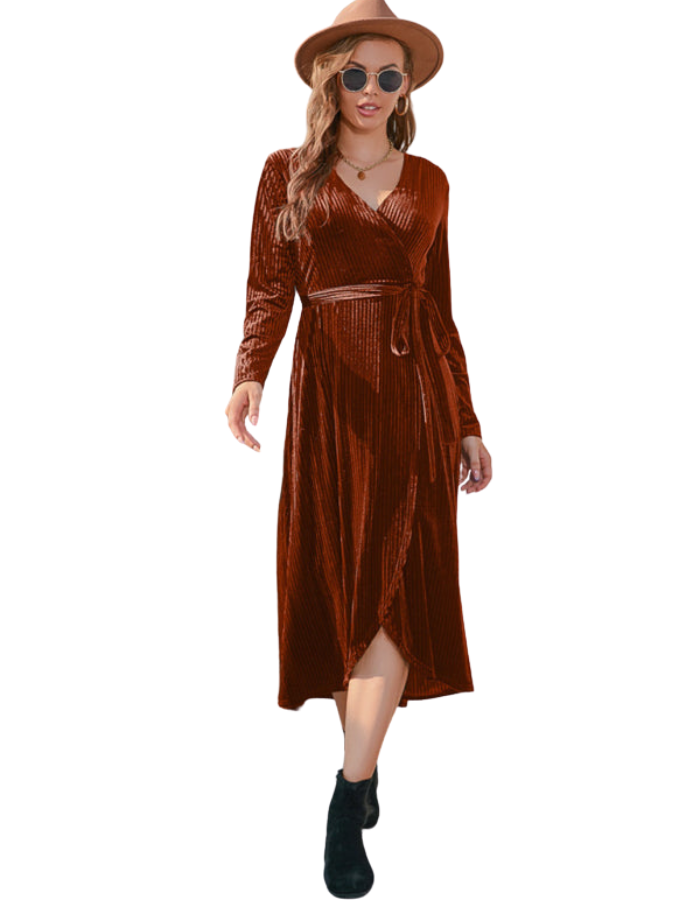 SHOPIQAT Slit Strappy Gold Velvet Mid-Length Dress - Premium  from shopiqat - Just $10.900! Shop now at shopiqat