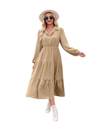 SHOPIQAT Casual Shirt Collar Button Waist Long Sleeve Dress - Premium Dresses from shopiqat - Just $11.300! Shop now at shopiqat
