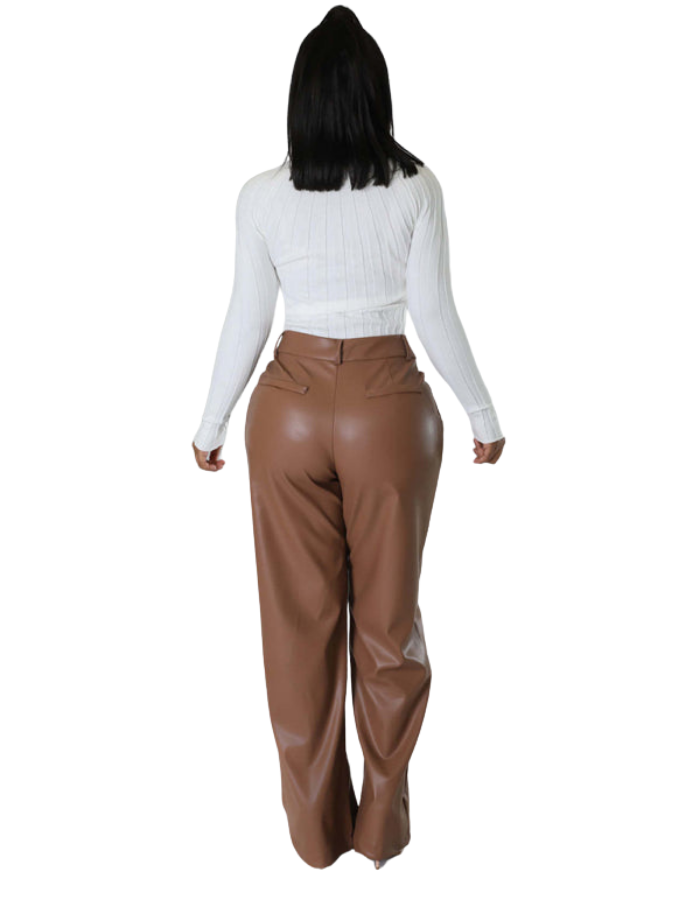 SHOPIQAT PU Women's Loose Wide-Leg Pocket Casual Leather Pants - Premium  from shopiqat - Just $11.900! Shop now at shopiqat