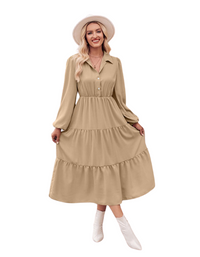 SHOPIQAT Casual Shirt Collar Button Waist Long Sleeve Dress - Premium Dresses from shopiqat - Just $11.300! Shop now at shopiqat