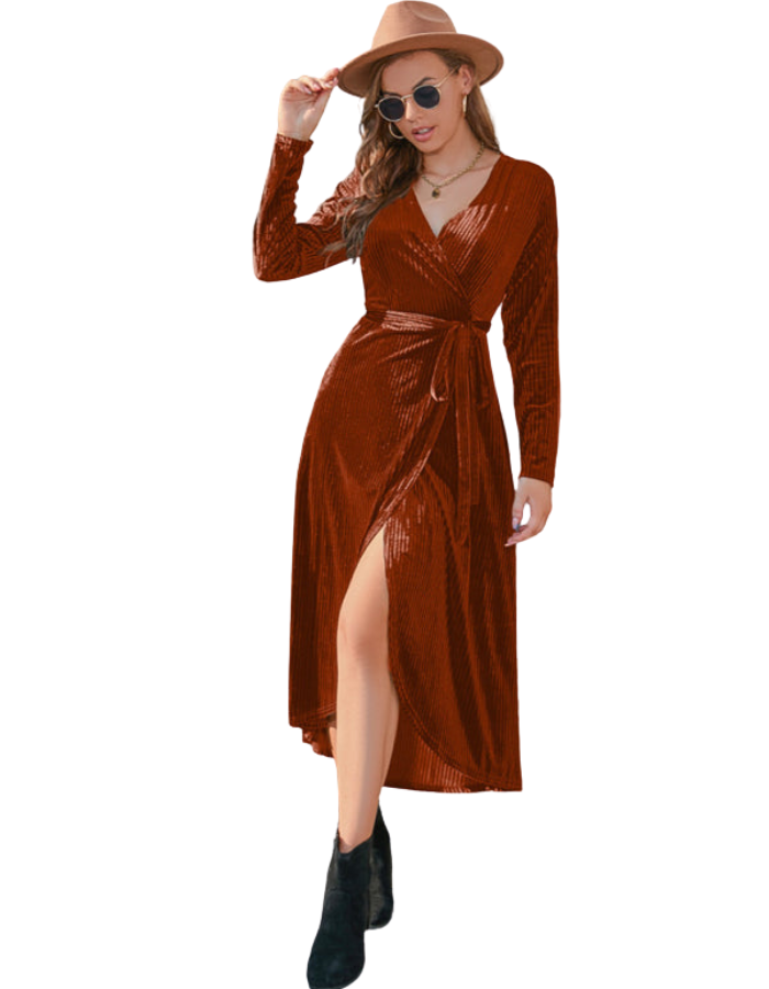 SHOPIQAT Slit Strappy Gold Velvet Mid-Length Dress - Premium  from shopiqat - Just $10.900! Shop now at shopiqat