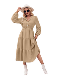 SHOPIQAT Casual Shirt Collar Button Waist Long Sleeve Dress - Premium Dresses from shopiqat - Just $11.300! Shop now at shopiqat