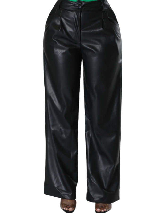 SHOPIQAT PU Women's Loose Wide-Leg Pocket Casual Leather Pants - Premium  from shopiqat - Just $11.900! Shop now at shopiqat