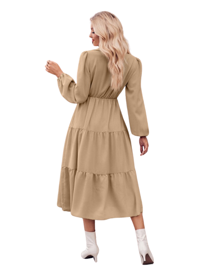 SHOPIQAT Casual Shirt Collar Button Waist Long Sleeve Dress - Premium Dresses from shopiqat - Just $11.300! Shop now at shopiqat