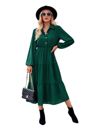 SHOPIQAT Casual Shirt Collar Button Waist Long Sleeve Dress - Premium Dresses from shopiqat - Just $11.300! Shop now at shopiqat