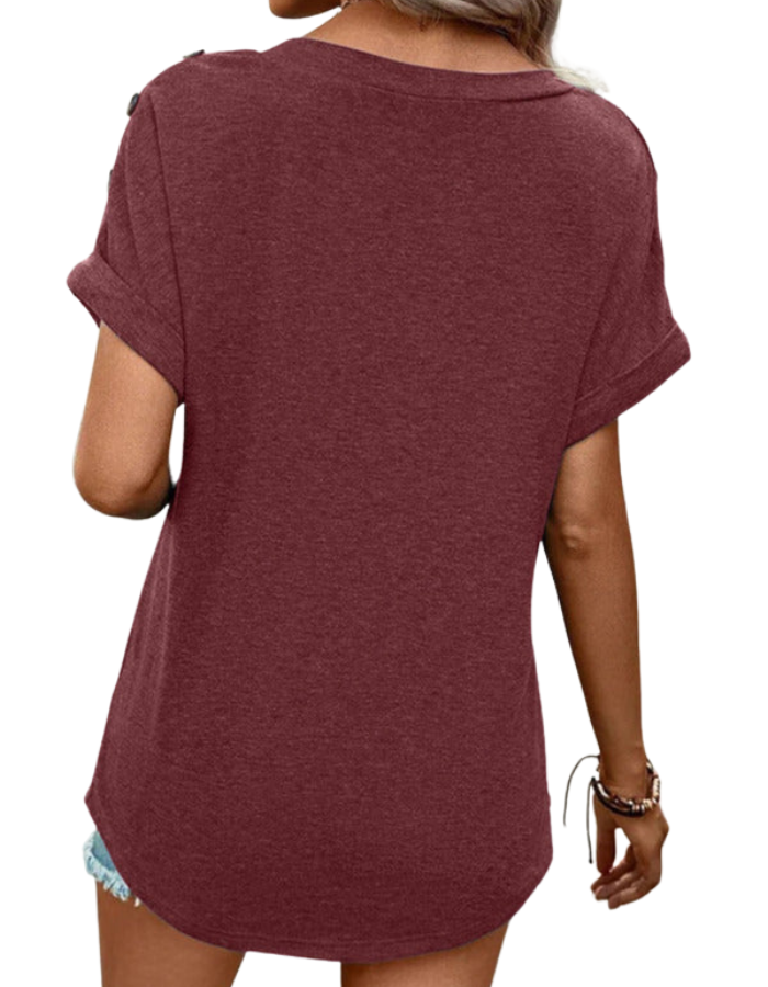 SHOPIQAT Women's Casual Solid Color Button Short Sleeve T-Shirt - Premium  from shopiqat - Just $6.900! Shop now at shopiqat