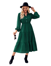 SHOPIQAT Casual Shirt Collar Button Waist Long Sleeve Dress - Premium Dresses from shopiqat - Just $11.300! Shop now at shopiqat