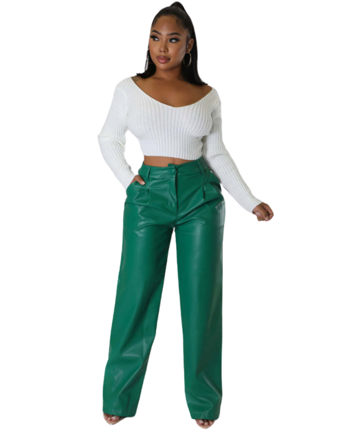 SHOPIQAT PU Women's Loose Wide-Leg Pocket Casual Leather Pants - Premium  from shopiqat - Just $11.900! Shop now at shopiqat