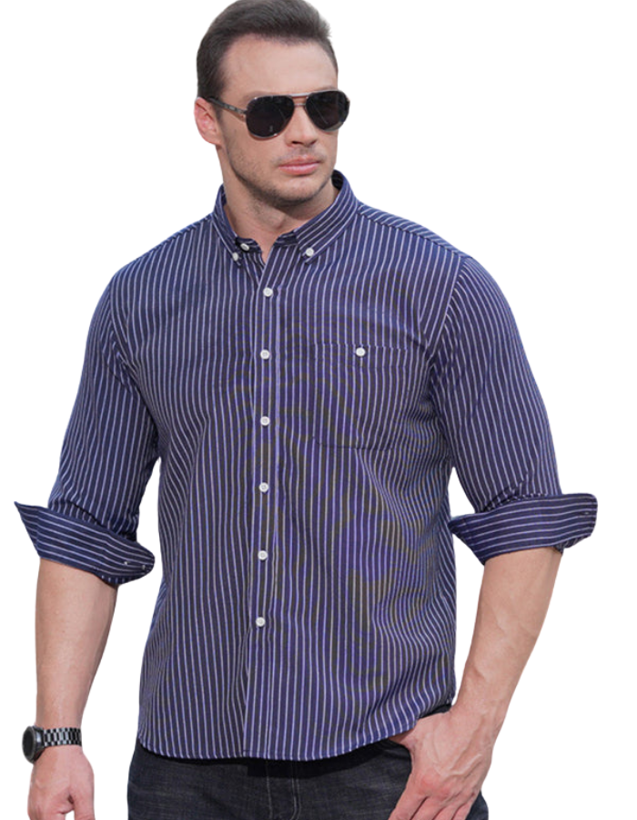 SHOPIQAT New Plus Size Men's Striped Long Sleeve Shirt - Premium  from shopiqat - Just $12.500! Shop now at shopiqat