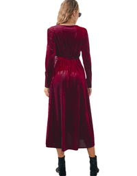 SHOPIQAT Slit Strappy Gold Velvet Mid-Length Dress