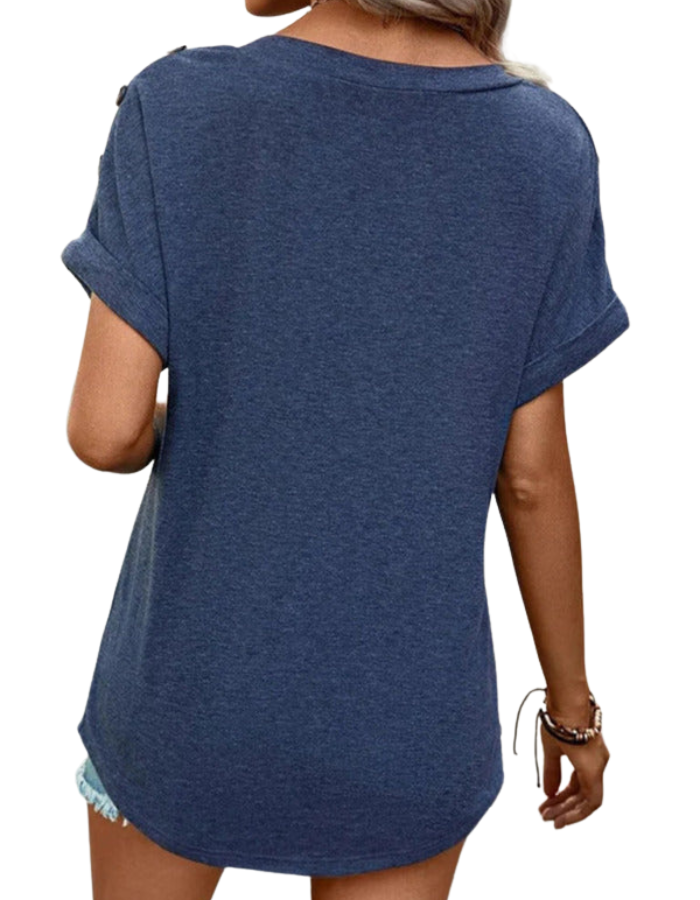 SHOPIQAT Women's Casual Solid Color Button Short Sleeve T-Shirt - Premium  from shopiqat - Just $6.900! Shop now at shopiqat