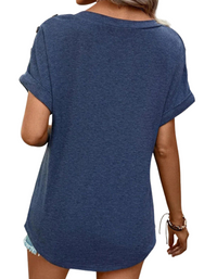 SHOPIQAT Women's Casual Solid Color Button Short Sleeve T-Shirt - Premium  from shopiqat - Just $6.900! Shop now at shopiqat