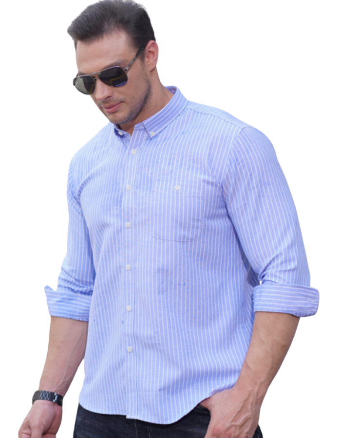 SHOPIQAT New Plus Size Men's Striped Long Sleeve Shirt - Premium  from shopiqat - Just $12.500! Shop now at shopiqat