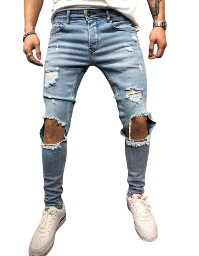 SHOPIQAT Men's Fashion Mid Waist Ripped Slim Jeans - Premium  from shopiqat - Just $10.850! Shop now at shopiqat
