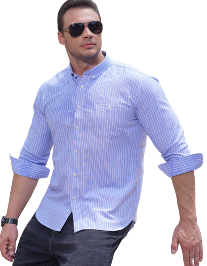 SHOPIQAT New Plus Size Men's Striped Long Sleeve Shirt - Premium  from shopiqat - Just $12.500! Shop now at shopiqat
