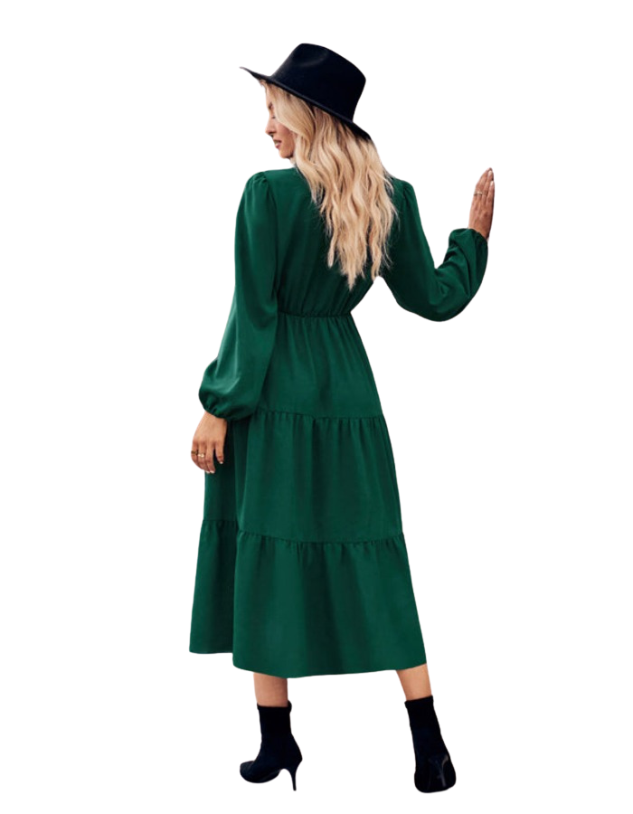 SHOPIQAT Casual Shirt Collar Button Waist Long Sleeve Dress - Premium Dresses from shopiqat - Just $11.300! Shop now at shopiqat