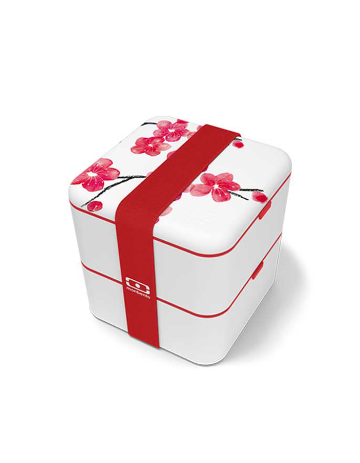 Monbento - MB Square Graphic Blossom Pink Flowers Bento Box - Large - 2 Tier