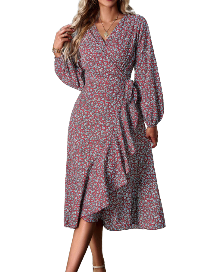 SHOPIQAT Floral Wrap Casual Resort Style Strappy Full Skirt Dress - Premium Dresses from shopiqat - Just $9.900! Shop now at shopiqat