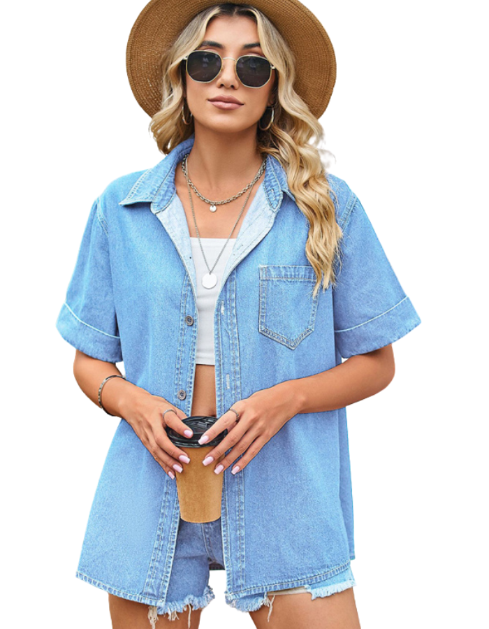 SHOPIQAT Denim Button-Up Shirt