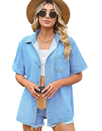 SHOPIQAT Denim Button-Up Shirt