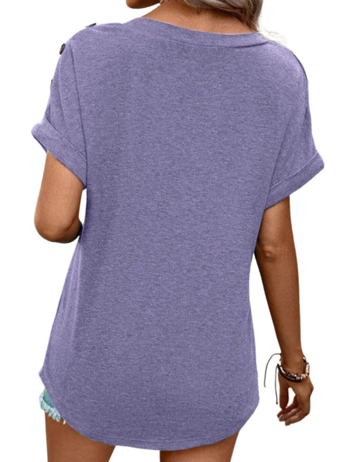 SHOPIQAT Women's Casual Solid Color Button Short Sleeve T-Shirt - Premium  from shopiqat - Just $6.900! Shop now at shopiqat