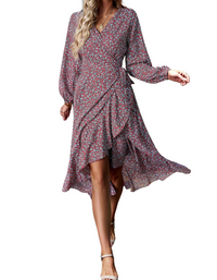 SHOPIQAT Floral Wrap Casual Resort Style Strappy Full Skirt Dress - Premium Dresses from shopiqat - Just $9.900! Shop now at shopiqat