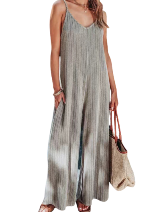 SHOPIQAT Ribbed Backless Jumpsuit