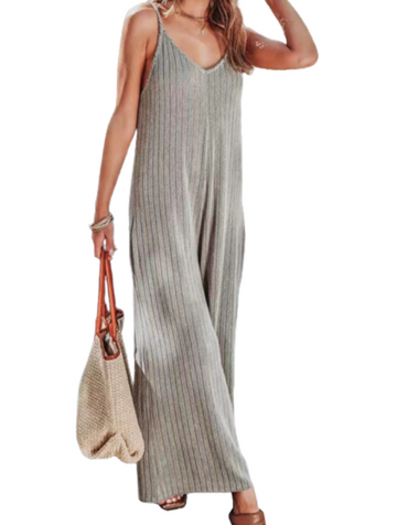 SHOPIQAT Ribbed Backless Jumpsuit