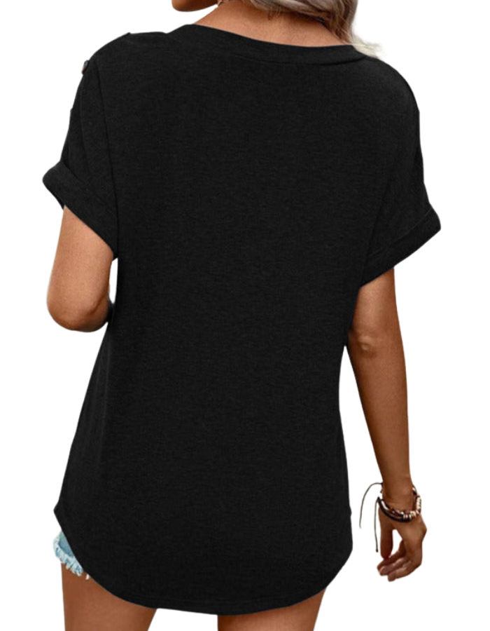 SHOPIQAT Women's Casual Solid Color Button Short Sleeve T-Shirt - Premium  from shopiqat - Just $6.900! Shop now at shopiqat