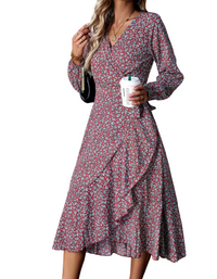 SHOPIQAT Floral Wrap Casual Resort Style Strappy Full Skirt Dress - Premium Dresses from shopiqat - Just $9.900! Shop now at shopiqat