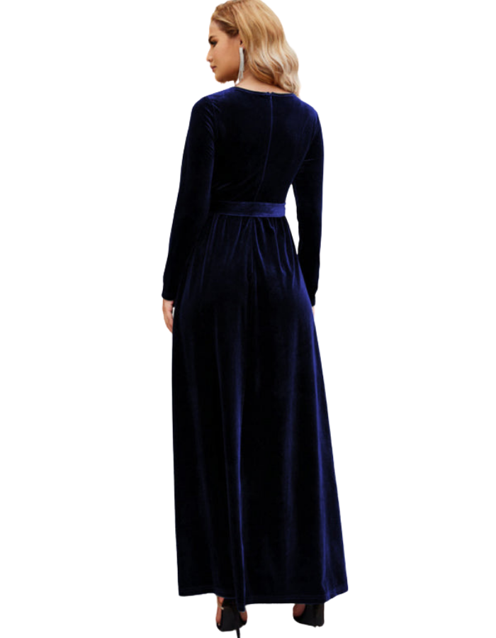 SHOPIQAT Women's Round Neck Belted Gold Velvet Dress - Premium  from shopiqat - Just $14.950! Shop now at shopiqat