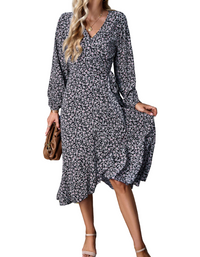 SHOPIQAT Floral Wrap Casual Resort Style Strappy Full Skirt Dress - Premium Dresses from shopiqat - Just $9.900! Shop now at shopiqat
