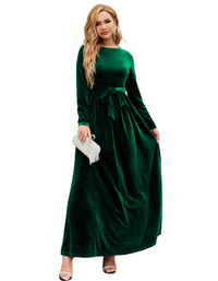 SHOPIQAT Women's Round Neck Belted Gold Velvet Dress - Premium  from shopiqat - Just $14.950! Shop now at shopiqat