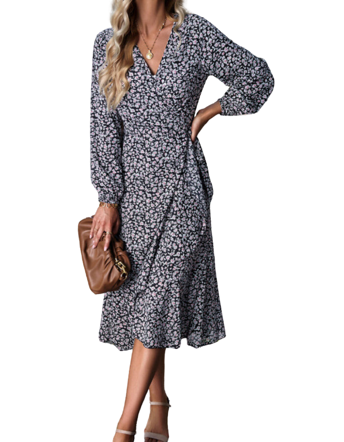 SHOPIQAT Floral Wrap Casual Resort Style Strappy Full Skirt Dress - Premium Dresses from shopiqat - Just $9.900! Shop now at shopiqat