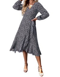 SHOPIQAT Floral Wrap Casual Resort Style Strappy Full Skirt Dress - Premium Dresses from shopiqat - Just $9.900! Shop now at shopiqat