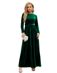 SHOPIQAT Women's Round Neck Belted Gold Velvet Dress - Premium  from shopiqat - Just $14.950! Shop now at shopiqat