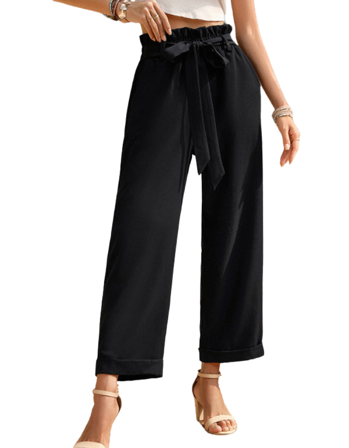 SHOPIQAT Women's Woven Solid Colour Commuter Trousers