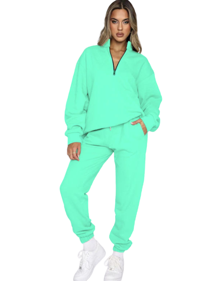 SHOPIQAT Women's New Solid Colour Stand-Up Collar Zipper Pullover Long-Sleeved Sweatshirt and Trousers Suit - Premium  from shopiqat - Just $15.900! Shop now at shopiqat