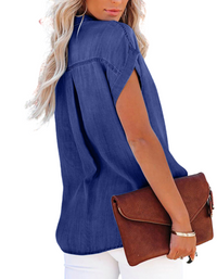 SHOPIQAT Denim Short-Sleeve Button-Up Shirt