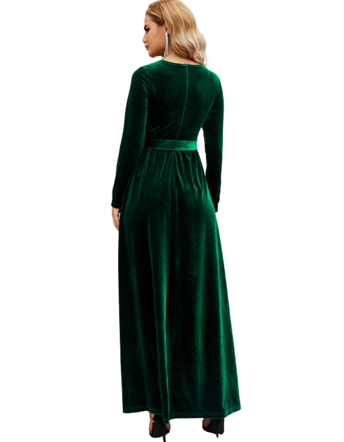 SHOPIQAT Women's Round Neck Belted Gold Velvet Dress - Premium  from shopiqat - Just $14.950! Shop now at shopiqat