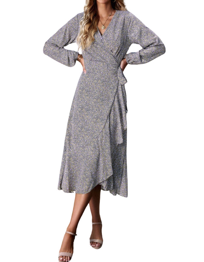 SHOPIQAT Floral Wrap Casual Resort Style Strappy Full Skirt Dress - Premium Dresses from shopiqat - Just $9.900! Shop now at shopiqat