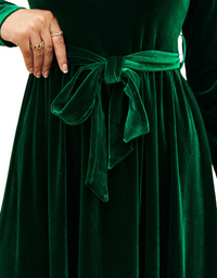 SHOPIQAT Women's Round Neck Belted Gold Velvet Dress - Premium  from shopiqat - Just $14.950! Shop now at shopiqat