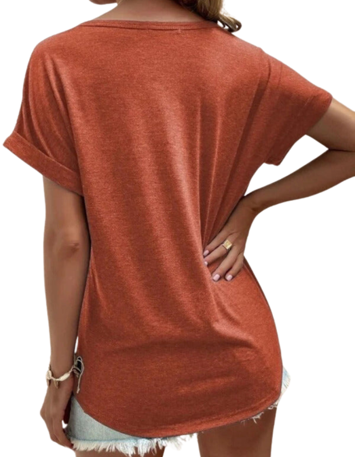 SHOPIQAT Solid Colour Notched Loose Neckline Loose Short-Sleeved T-Shirt for Women - Premium  from shopiqat - Just $6.250! Shop now at shopiqat