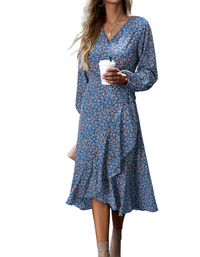 SHOPIQAT Floral Wrap Casual Resort Style Strappy Full Skirt Dress - Premium Dresses from shopiqat - Just $9.900! Shop now at shopiqat
