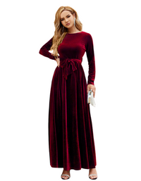 SHOPIQAT Women's Round Neck Belted Gold Velvet Dress - Premium  from shopiqat - Just $14.950! Shop now at shopiqat